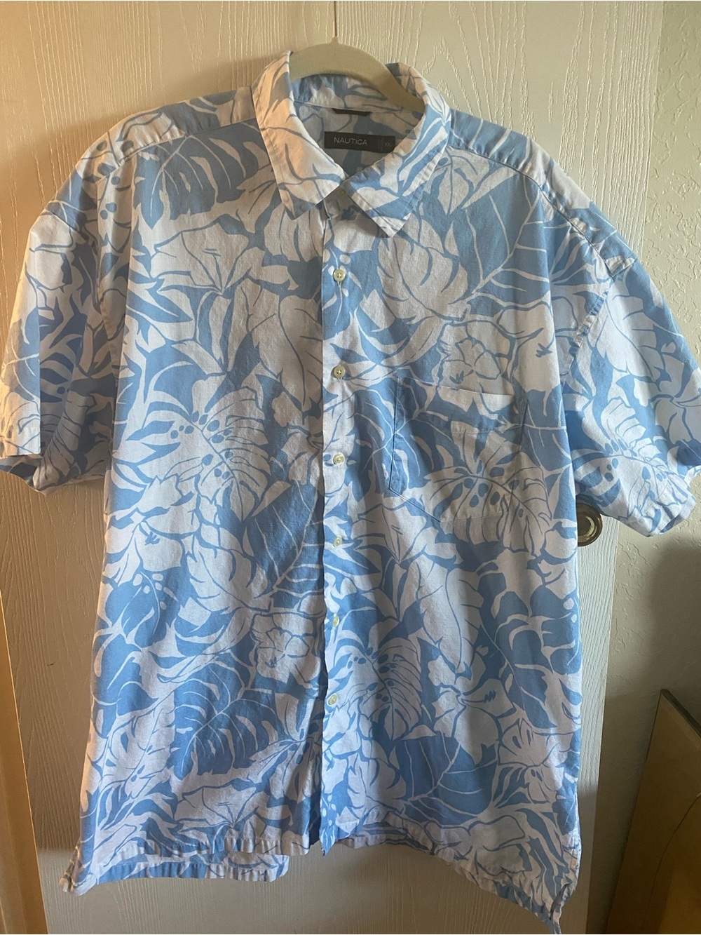 Nautica Men's Blue & White Tropical Short-Sleeve Shirt size XXL